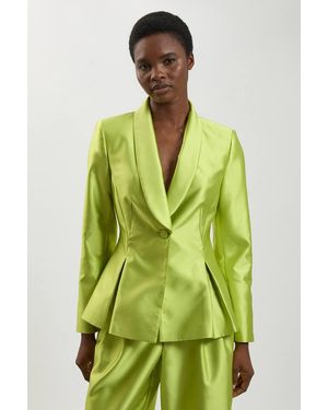 Karen Millen Satin Twill Single Breasted Blazer - Green