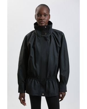 Karen Millen Trench Check Mix Funnel Neck Bomber Jacket - Black