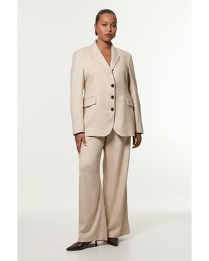 Karen Millen Plus Size Herringbone Tailored Wide Leg Trousers - Natural