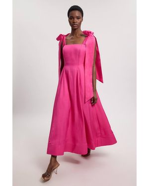 Karen Millen Viscose Linen Tie Strap Woven Prom Dress - Pink
