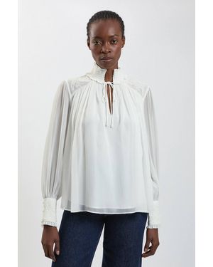 Karen Millen Hand Embellished Georgette Blouse - White