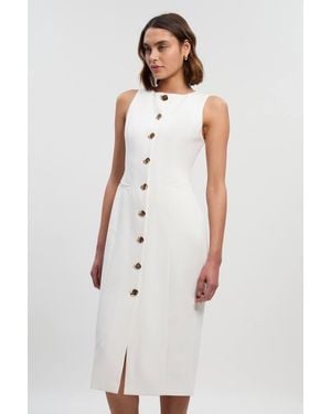 Karen Millen Petite Compact Essential Button Pencil Midi Dress - White