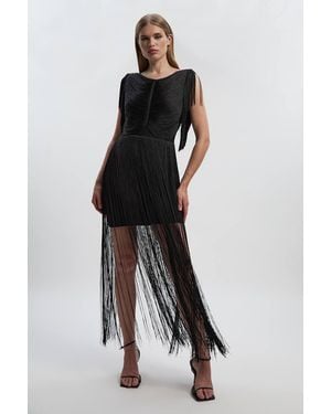 Karen Millen Maxi Draped Fringe Knitted Mini Dress - Black