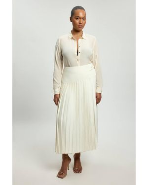 Karen Millen Plus Size Satin Tux Tailored Pleated Skirt - Natural