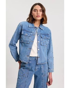 Karen Millen Denim Studded Collared Jacket - Blue