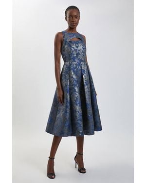 Karen Millen Tailored Jacquard Full Midi Dress - Blue