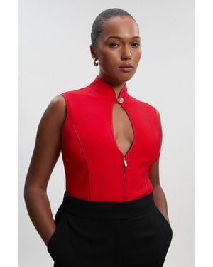 Karen Millen Plus Size Figure Form Bandage Sleeveless Knit Top - Red