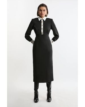 Karen Millen Techno Cotton Woven Maxi Shirt Dress With Clasps - Black