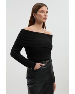 Karen Millen Wool Blend Cosy Bardot Knit Jumper - Black