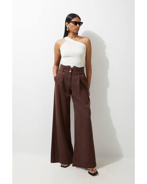 Karen Millen Denim Wide Leg Trousers - Brown