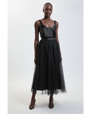 Karen Millen Tulle Woven Maxi Skirt - Black