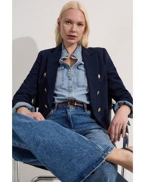 Karen Millen Forever Tailored Button Military Blazer - Blue