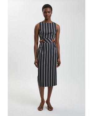 Karen Millen Stripe Side Tab Pencil Midi Dress - Blue