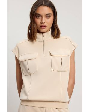 Karen Millen Premium Luxe Zip Through Funnel Neck Top - Natural