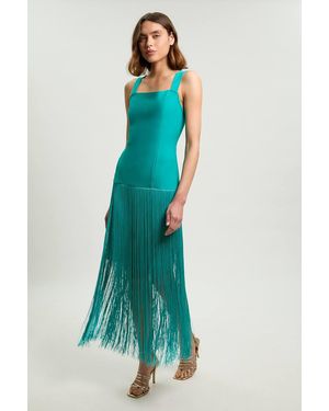 Karen Millen Petite Figure Form Bandage Strappy Tassel Hem Knitted Dress - Blue