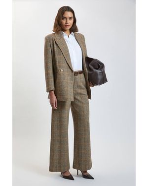 Karen Millen Wool Check Wide Leg Tailored Trouser - Multicolour
