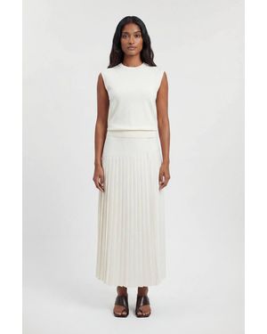 Karen Millen Satin Tux Tailored Pleated Skirt - White