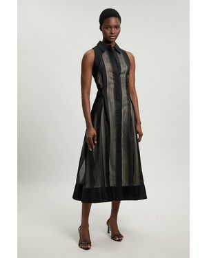 Karen Millen Textured Organza Mix Sleeveless Shirt Dress - Black