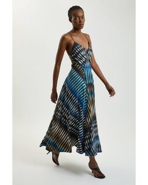 Karen Millen Petite Stripe Strappy Woven Midi Dress - Blue