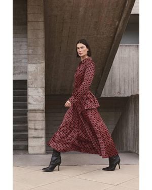 Karen Millen Tailored Printed Satin Viscose Belted Maxi Shirt Dress - Brown