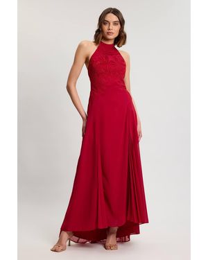 Karen Millen Cutwork Embroidered Woven Maxi Dress With Pleated Godets