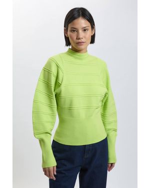Karen Millen Petite Wool Look Rib Detail Long Sleeve Knitted Top - Green