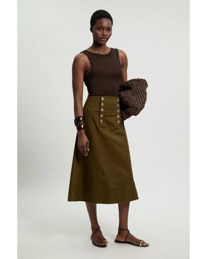 Karen Millen Cotton Tailored Button Detail Midi Skirt - Green