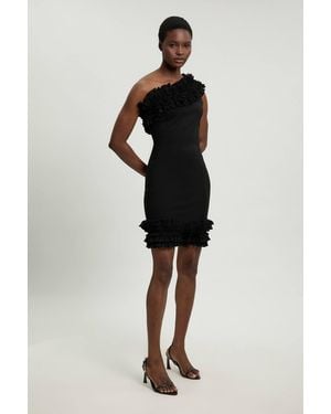 Karen Millen Petite Drama Ruffle Asymmetric Mini Dress - Black