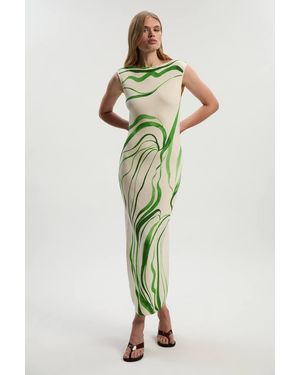Karen Millen Abstract Print Knitted Maxi Dress - Green