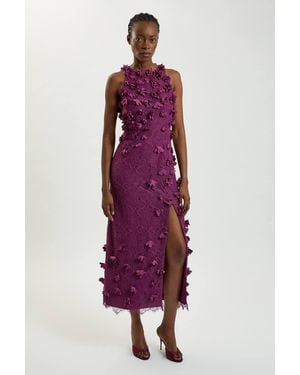 Karen Millen Petal Applique Lace Woven Midi Dress - Purple