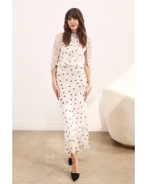 Karen Millen Spot Drape Detail Viscose Woven Maxi Dress - Natural