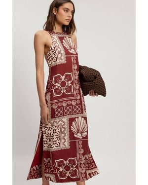 Karen Millen Linen Viscose Tile Print Woven Midi Dress - Red