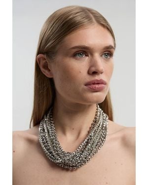 Karen Millen Diamante Layered Chunky Necklace - Brown