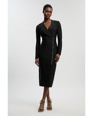 Karen Millen Figure Form Bandage Asymmetric Zip Detail Midi Dress - Black