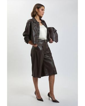 Karen Millen Faux Leather Tab Detail Culottes - Brown