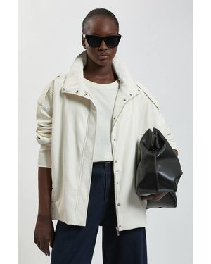 Karen Millen Faux Leather Relaxed Cocoon Jacket - Natural