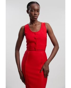 Karen Millen Bandage Button Detail Scoop Neck Top - Red