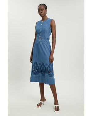 Karen Millen Denim Cut Out Halterneck Midi Dress - Blue