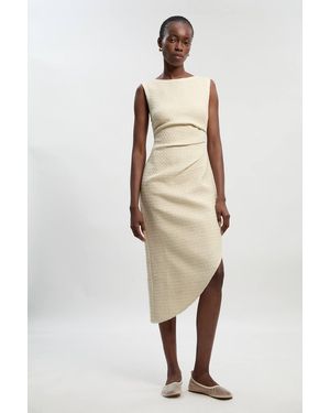 Karen Millen Petite Boucle Tailored Ruched Detail Midi Dress - Natural