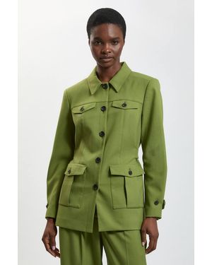Karen Millen Herringbone Texture Utility Jacket - Green