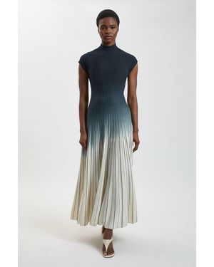 Karen Millen Petite Dip Dye Detail Long Sleeve Knitted Maxi Dress - Blue