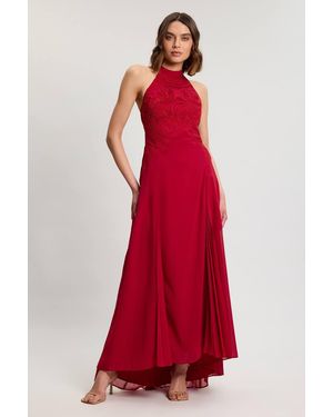 Karen Millen Petite Cutwork Embroidered Woven Maxi Dress With Pleated Godets