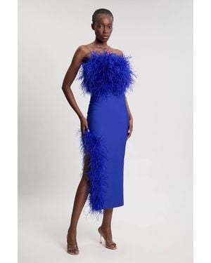 Karen Millen Figure Form Bandage Feather Detail Bandeau Knit Midi Dress - Blue