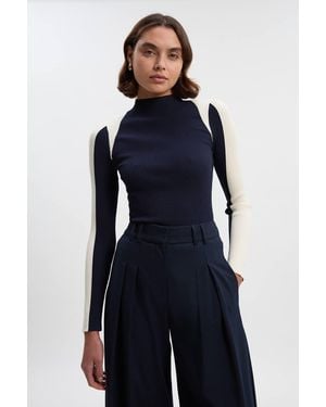 Karen Millen Rib Knit Colour Block Top - Blue