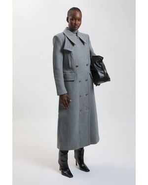 Karen Millen Wool Military Details Tailored Maxi Coat - Grey