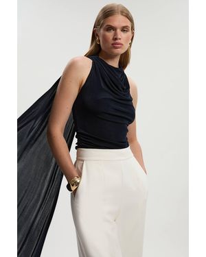 Karen Millen Premium Slinky Crepe High Neck Scarf Detail Bodysuit - Black