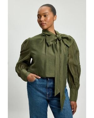 Karen Millen Plus Size Organdie Woven Pussybow Blouse - Green
