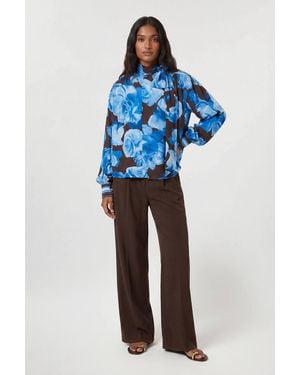 Karen Millen Viscose Woven Stripe Contrast Floral Blouse - Blue