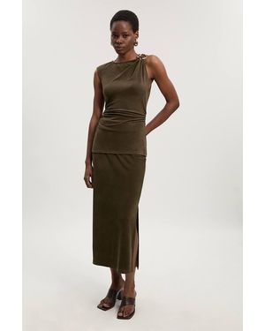 Karen Millen Brushed Textured Jersey Midi Pencil Skirt - Green