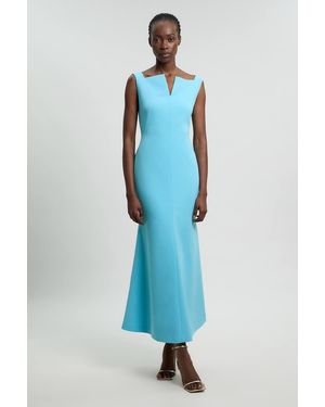 Karen Millen Compact Stretch High Neck Clean Pencil Midi Dress - Blue